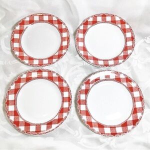 222 Fifth Home Cupboard Red White Gingham Appetizer / Dessert Plates Set Of 4